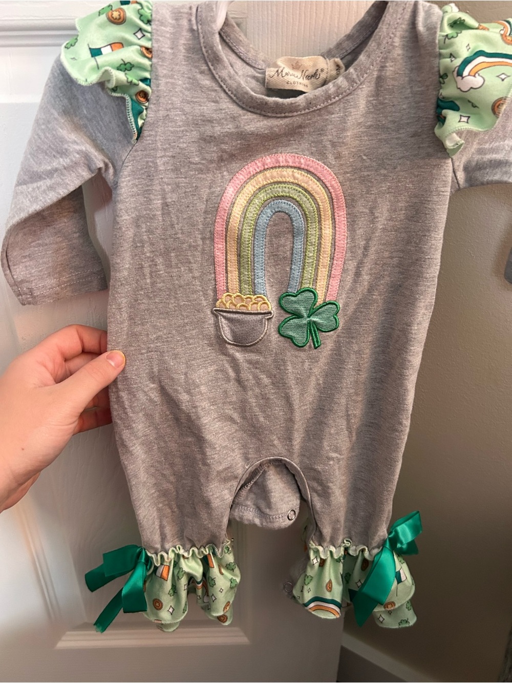 Gray Rainbow & Shamrock with Mint Ruffle Accents